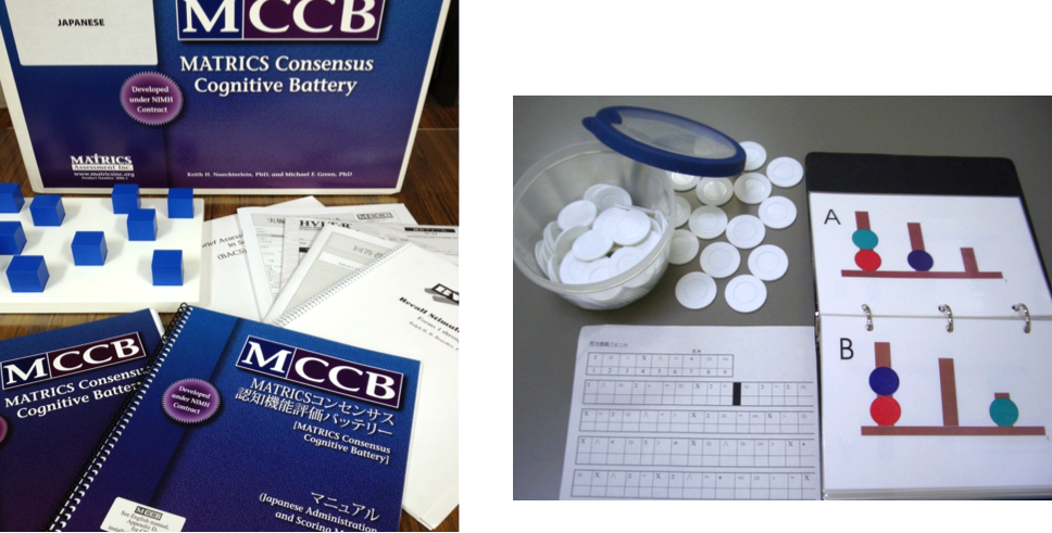 図3 MATRICSコンセンサス認知機能バッテリー(MCCB, 左)およびBrief Assessment of Cognition in Schizophrenia (BACS, 右)